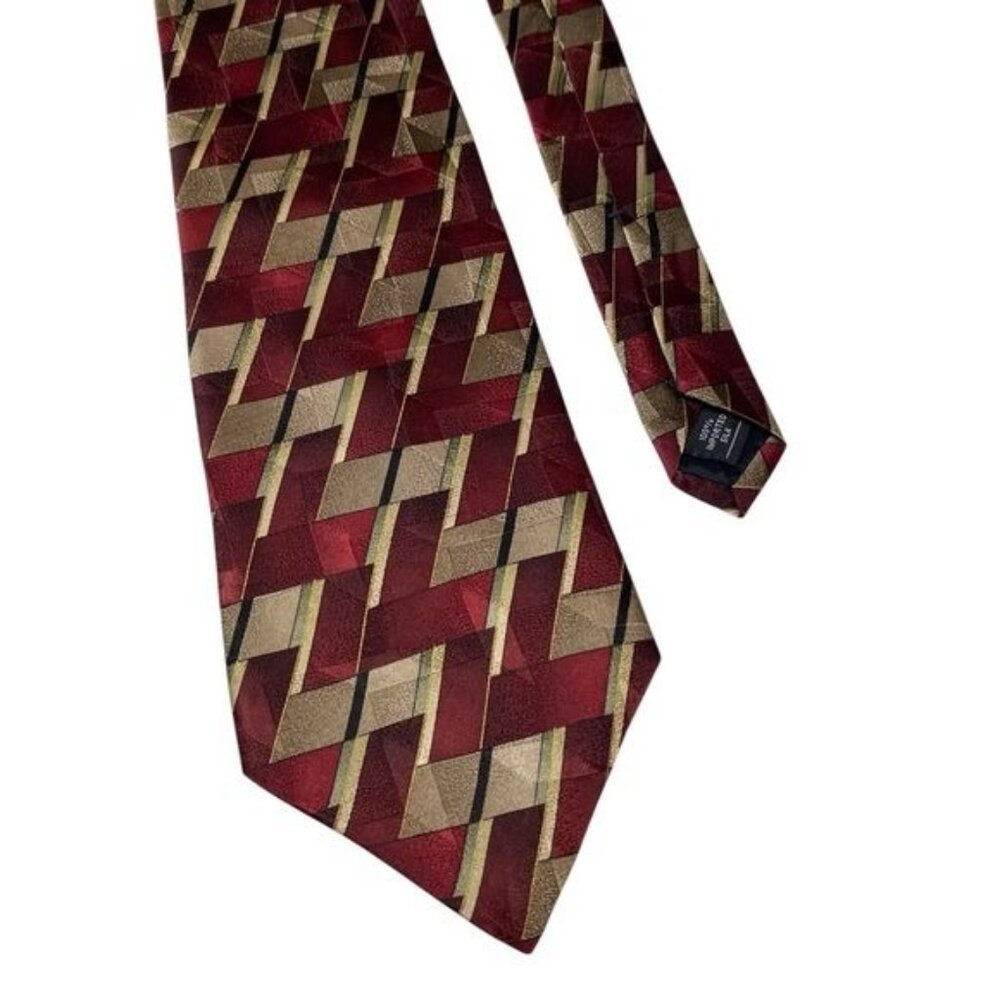 Stafford Mens Silk Tie Quiet Luxury Old Money Geometric Red Gold Career …
